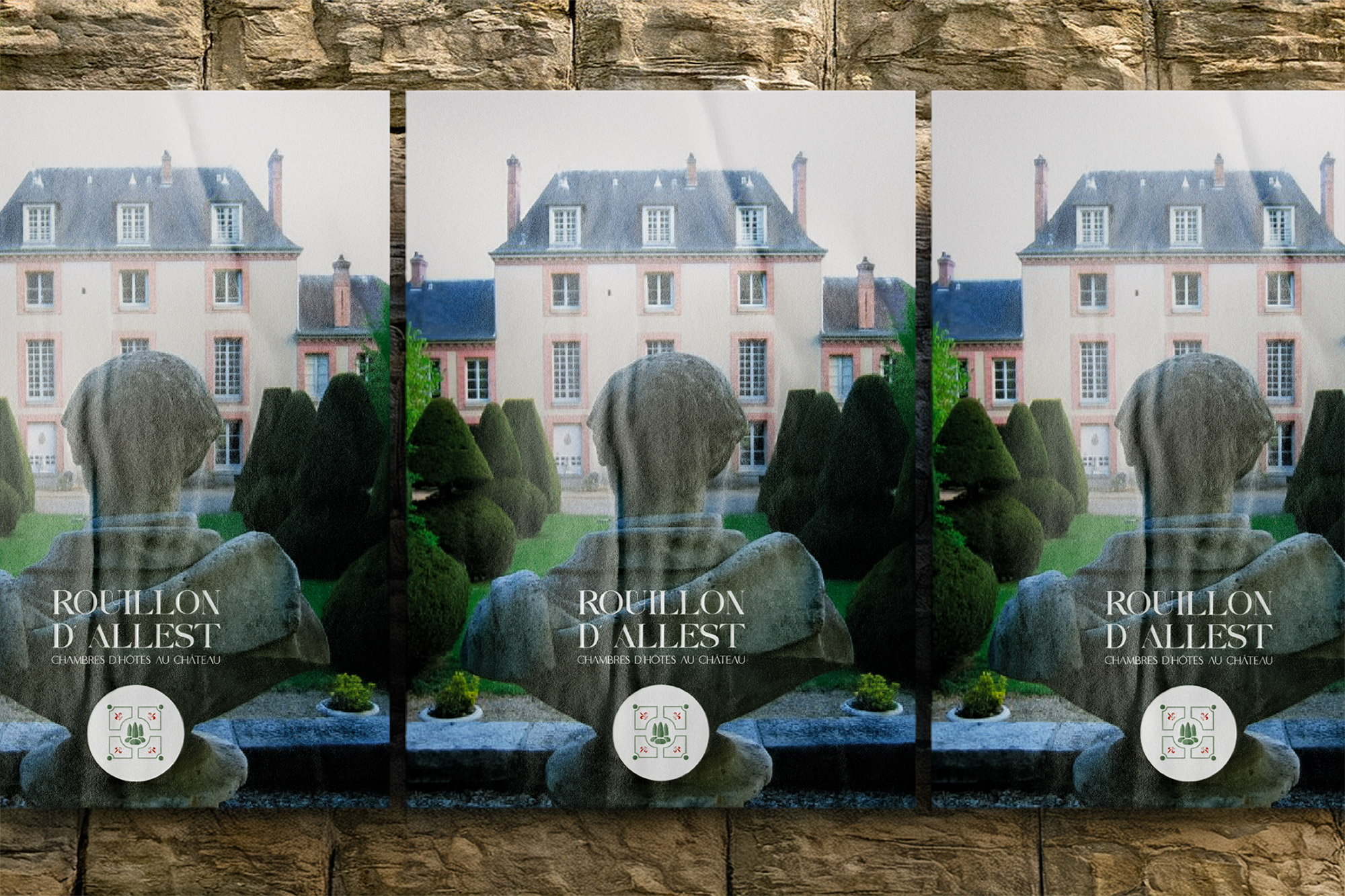 3 affiches mockup. chateau, Château Rouillon d'Allest, rebranding par Florent Andarelli